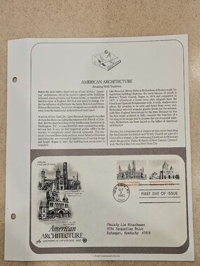 RARE COLLECTIBLE USPS 1ST DAY ISSUE AMERICAN ARCHITECTURE SMITHSONIAN STAMP FDC